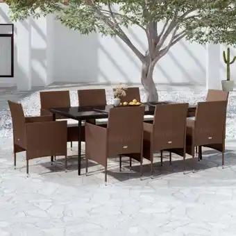 ManoMano 9-tlg. Garten-Essgruppe Gartenmöbel Set Terrassen/Balkon/Outdoor-Essgruppe mit Kissen Braun und Schwarz ETHJ383113 MaisonChic Angebot