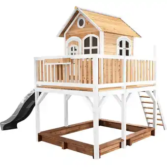 ManoMano AXI Spielhaus Liam mit Sandkasten & grauer Rutsche Stelzenhaus XXL in Braun & Weiß aus FSC Holz für Kinder Spielturm mit Well Angebot