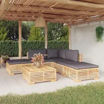 ManoMano 6-tlg. Garten-Lounge-Set Gartenmöbel-Set Terrassen-Sitzgruppe mit Kissen Massivholz Teak ZDEH97500 MaisonChic Angebot