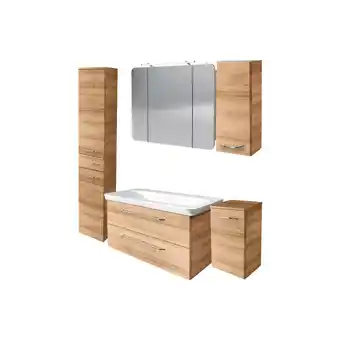 ManoMano Milano Badmöbel Set 6-teilig, 100 cm, Braun hell, Keramik, Spiegelschrank + 3 Badschränke-90298145 - Fackelmann Angebot