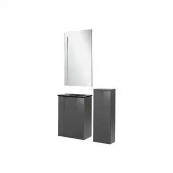 ManoMano Sbc luna Gäste wc Set 4-teilig 45 cm, Anthrazit, Glas Anthrazit, LED-Spiegel+Midischrank slim-90282145 - Fackelmann Angebot