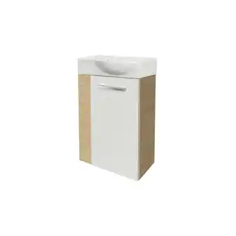 ManoMano B. style sbc Gäste-WC Set 2 Teile – Waschtischunterschrank in Weiß mit Holz Braun mit Waschbecken aus Keramik – Waschbeckenun Angebot