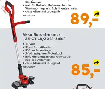 Globus Baumarkt Einhell Akku Rasentrimmer "GE-CT 18/30 Li-Solo" Angebot