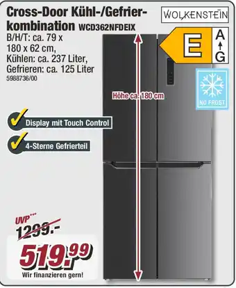 Poco WOLKENSTEIN Cross-Door Kühl/Gefrierkombination WCD362NFDEIX Angebot