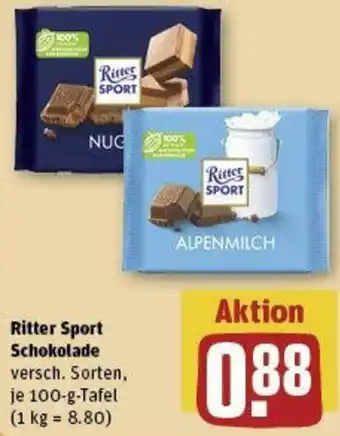 REWE Ritter Sport Schokolade 100 g Tafel Angebot