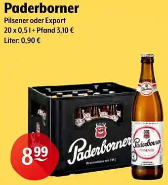 Trink und Spare Paderborner Pilsener oder Export 20 x 0,5 L Angebot