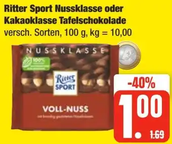 Edeka Frischemarkt Ritter Sport Nussklasse oder Kakaoklasse Tafelschokolade 100 g Angebot