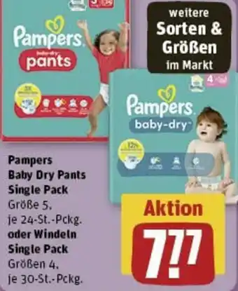 REWE Pampers Baby Dry Pants Single Pack 24 St. oder Windeln Single Pack 30 St. Pckg. Angebot