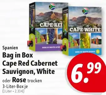 Nah & Frisch Spanien Bag in Box Cape Red Cabernet Sauvignon, White oder Rose 3 Liter Angebot