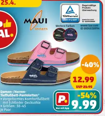 PENNY MAUI SPORTS Damen-/Herren- Tieffußbett-Pantoletten • Größen: 38-45 Angebot