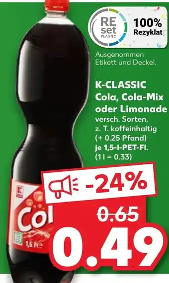 Kaufland K-CLASSIC Cola, Cola-Mix oder Limonade 1,5 l PET Fl. Angebot