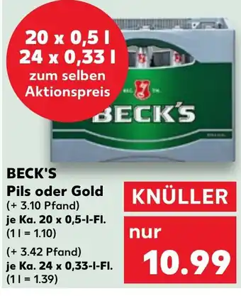 Kaufland BECK'S Pils oder Gold Ka. 20 x 0,5 l Fl. Angebot