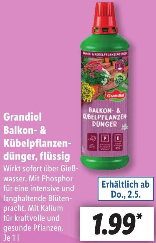 Grandiol Balkon & Kbelpflanzendnger, flssig 1 L Angebot bei Lidl