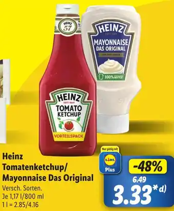 Lidl Heinz Tomatenketchup/ Mayonnaise Das Original 1,17 L/800 ml Angebot