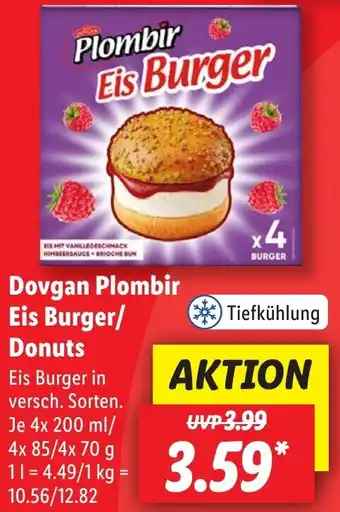 Lidl Dovgan Plombir Eis Burger/ Donuts 4x200 ml/4x85/4x70 g Angebot