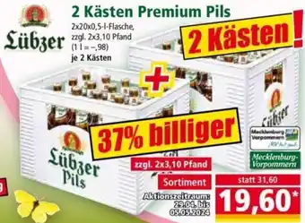 Norma Lübzer 2 Kästen Premium Pils 2x20x0,5 L Flasche Angebot