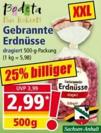 Norma Bodeta Gebrannte Erdnüsse 500 g Packung Angebot