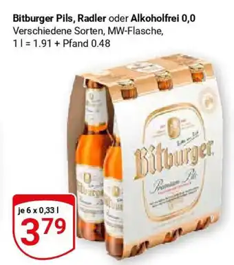 Globus Bitburger Pils, Radler oder Alkoholfrei 0,0 6*330ml Angebot