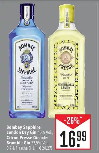 Marktkauf Bombay Sapphire London Dry Gin Citron Pressé Gin oder Bramble Gin 0,7-L-Flasche Angebot