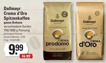 Meyer's Frischemarkt Dallmayr Crema d'Oro Spitzenkaffee ganze Bohnen 750/1000 g Packung Angebot