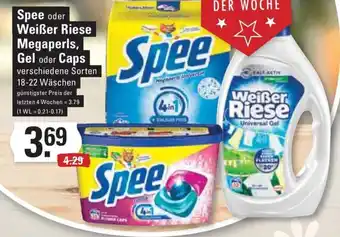 Meyer's Frischemarkt Spee oder Weißer Riese Megaperls, Gel oder Caps verschiedene Sorten 18-22 Wäschen Angebot