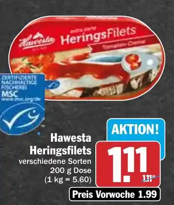 Hit Hawesta Heringsfilets 200 g Dose Angebot