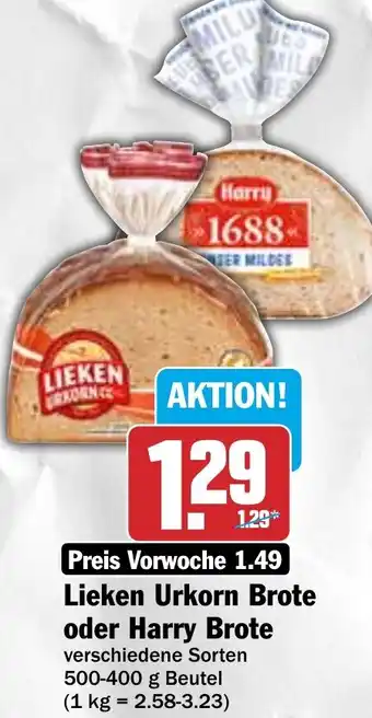 Hit Lieken Urkorn Brote oder Harry Brote 500-400 g Beutel Angebot