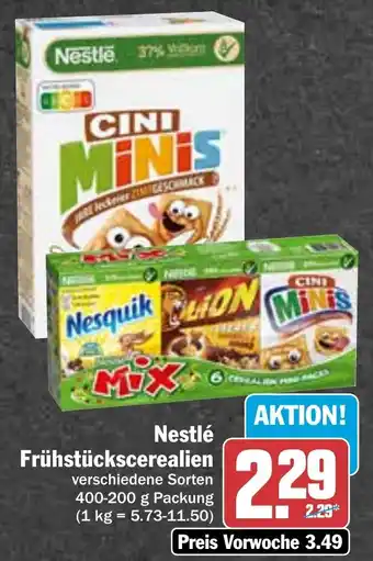 Hit Nestlé Frühstückscerealien 400-200 g Packung Angebot