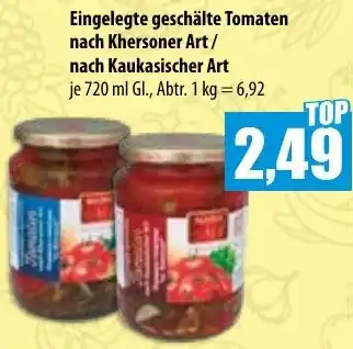 Mix Markt Eingelegte geschälte Tomaten nach Khersoner Art/ nach Kaukasischer Art 720 ml Gl. Angebot