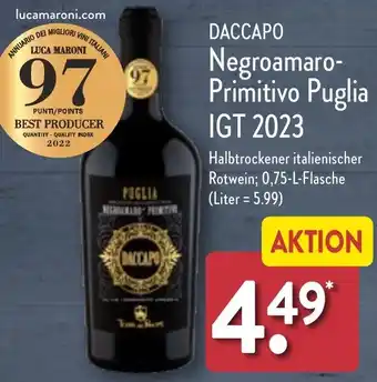 Aldi Nord DACCAPO Negroamaro Primitivo Puglia IGT 2023, 0,75 L Flasche Angebot