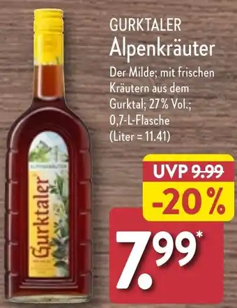 Aldi Nord GURKTALER Alpenkräuter 0,7-L-Flasche Angebot