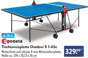 Aldi Nord Sponeta Tischtennisplatte Outdoor S 1-43e Angebot