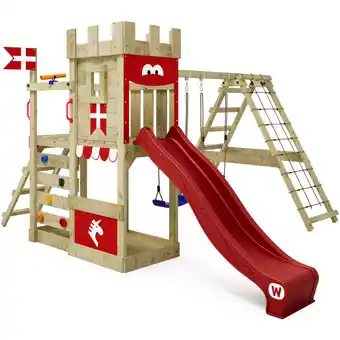 ManoMano Spielturm Ritterburg DragonFlyer mit Schaukel & Rutsche, Spielhaus mit Sandkasten, Kletterleiter & Spiel-Zubehör - rot - Wick Angebot