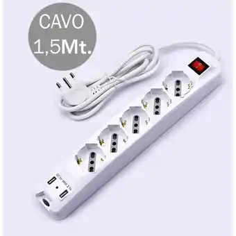 ManoMano V-tac - Multiplug mit Kabel 1,5m 5 Steckdosen 10/16A Bipass + Schuko und 2 usb Lichtschalter Stecker 16A 2P+E Farbe Weiß Angebot