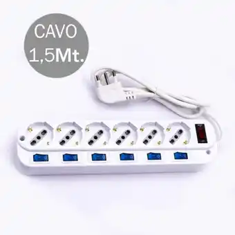 ManoMano V-tac - Multiplug mit Kabel 1,5m 6 Steckdosen 10/16A 2P+E Bipass + Schuko 45° Generalschalter 6 Einzelstecker 16A 2P+E Angebot