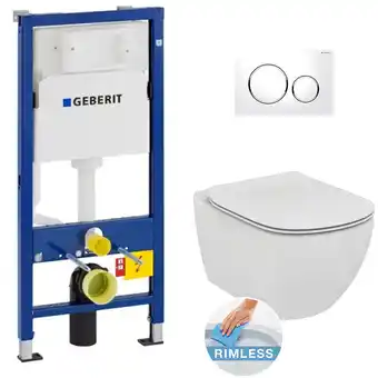 ManoMano Geberit - Pack wc Duofix + Ideal Standard WC-Becken Tesi Aquablade + Sigma20 Bedienplatte Weißchrom + Stützrahmen(GEBAQUA-C-D Angebot