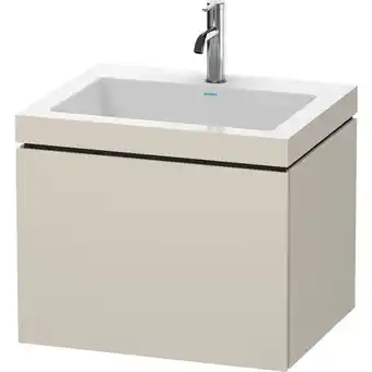 ManoMano L-Cube Möbelwaschtisch c-bonded mit Unterbau wandhängend, 60x48 cm, 1 Auszug, ohne Überlauf, 1 Hahnloch, Farbe: Taupe Dekor - Angebot