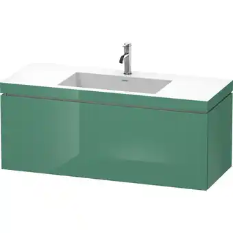 ManoMano L-Cube Möbelwaschtisch c-bonded mit Unterbau wandhängend, 120x48 cm, 1 Auszug, ohne Überlauf, 1 Hahnloch, Farbe: Jade Hochgla Angebot