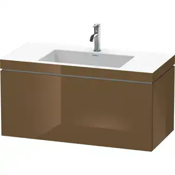 ManoMano L-Cube Möbelwaschtisch c-bonded mit Unterbau wandhängend, 100x48 cm, 1 Auszug, ohne Überlauf, 1 Hahnloch, Farbe: Olive Braun  Angebot