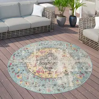 ManoMano Paco Home - Outdoor Teppich Balkon Terrasse Vintage Küchenteppich Orient Muster Rauten Ethno 160 cm Rund, Bunt Angebot