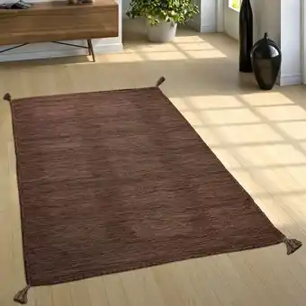 ManoMano Paco Home Wohnzimmer Natur Teppich m. Fransen, Moderner Handgewebter Kelim, 100% Baumwolle Braun, 240x340 cm Angebot