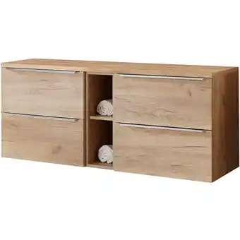 ManoMano Waschtischunterschrank 141cm mit 4 Auszügen und Regal TOSKANA-56 in Wotaneiche, B/H/T ca. 141/59,5/46 cm - braun Angebot