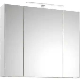 ManoMano Badezimmer Spiegelschrank, 80cm breit, mit Aufsatzleuchte in Weiß Glanz QUEIMADOS-66, b/h/t ca. 80/70/16 cm - weiß Angebot