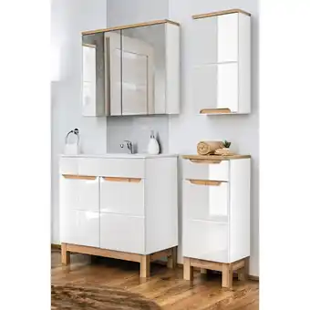 ManoMano Badezimmer Möbel Set 4-teilig 80 cm inkl Keramik Waschtisch SOLNA-56 Hochglanz weiß inkl. Standfüßen BxHxT ca.: 130 x 200 x 4 Angebot