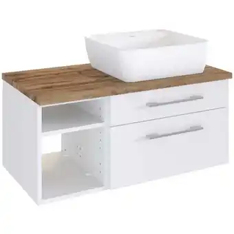 ManoMano Waschtisch-Unterschrank 90 cm mit Siphonausschnitt Rechts inkl. Keramik Aufsatzwaschbecken & Regal TAREE-03 in matt weiß - we Angebot