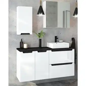 ManoMano Badmöbel Set Hochglanz weiß mit Beton-Dunkel SOFIA-107 mit 40cm Keramik-Waschtisch & Spiegelschrank, b/h/t ca. 120/200/46 cm  Angebot