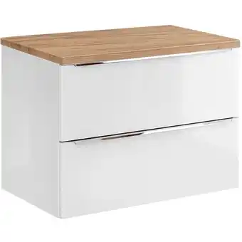 ManoMano Waschtischunterschrank 81cm mit 2 Auszügen TOSKANA-56 in Hochglanz weiß mit Wotaneiche, b/h/t ca. 81/59,5/46 cm - weiß Angebot