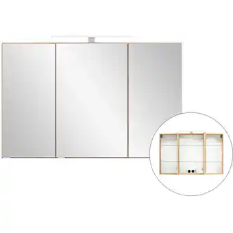 ManoMano 3D-Spiegelschrank 100 cm breit VIDAGO-03 in Wotan Eiche Nb. mit led Beleuchtung, b/h/t: ca. 100/64/20 cm - braun Angebot