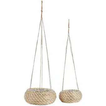 ManoMano Blumenampel 2er Set Natur aus Seegras Rund im Boho Stil Moderne Hängende Pflanzenkübel Indoor für Wohnzimmer Schlafzimmer Flu Angebot