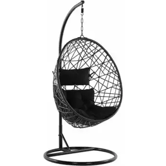 ManoMano Hängesessel mit Gestell Schwarz Polyrattan inkl. Kissen Hängestuhl Korb Schwebesessel Wohnzimmer Terrasse Balkon modern - Sch Angebot